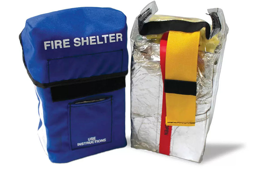 Fire shelter emergency pack, designed for wildfire protection. Essential fire safety equipment for emergency responders and outdoor workers.