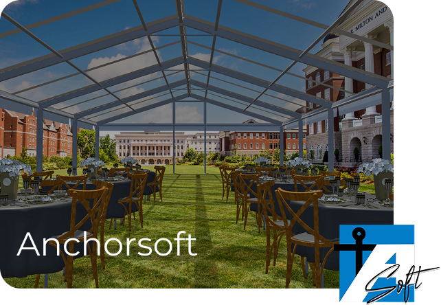 Clear-top frame tent set up for an outdoor event with wooden chairs.