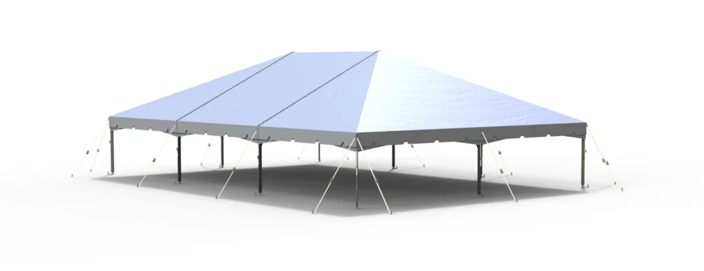 Frame tent with white canopy rendering designed for weddings and parties