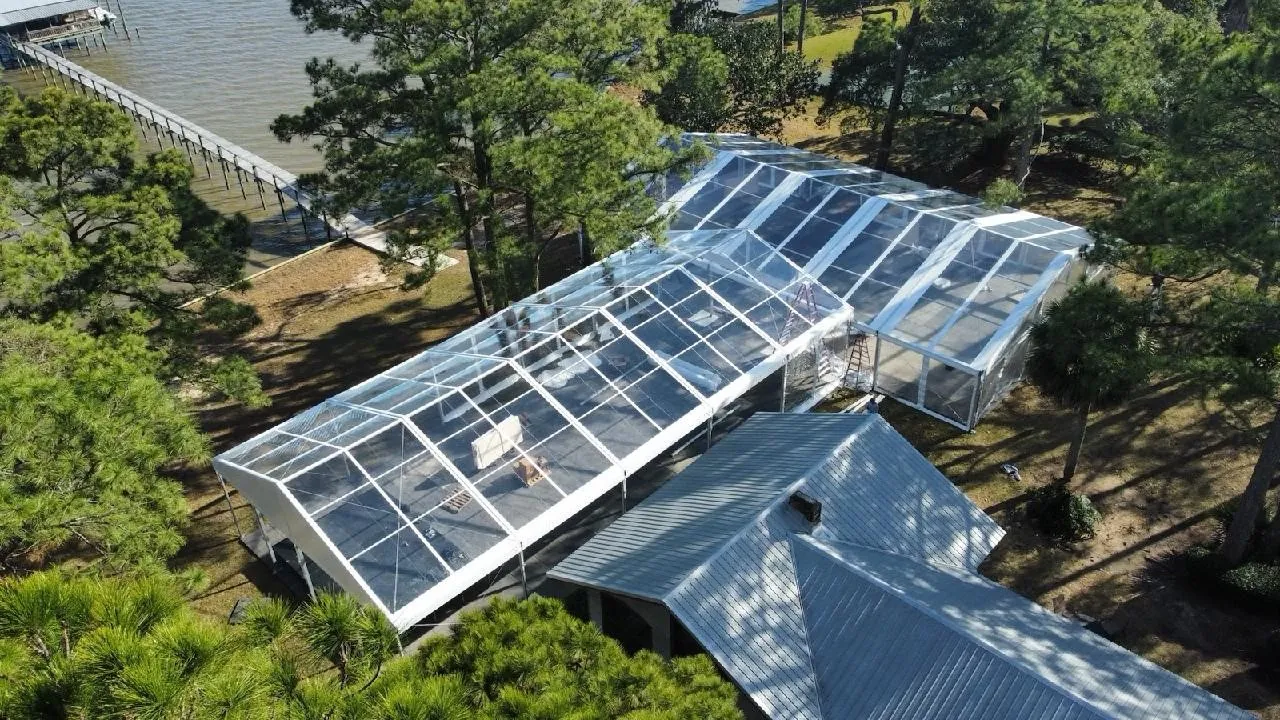 Transparent roof clear span tent Anchor Industries outdoor setup