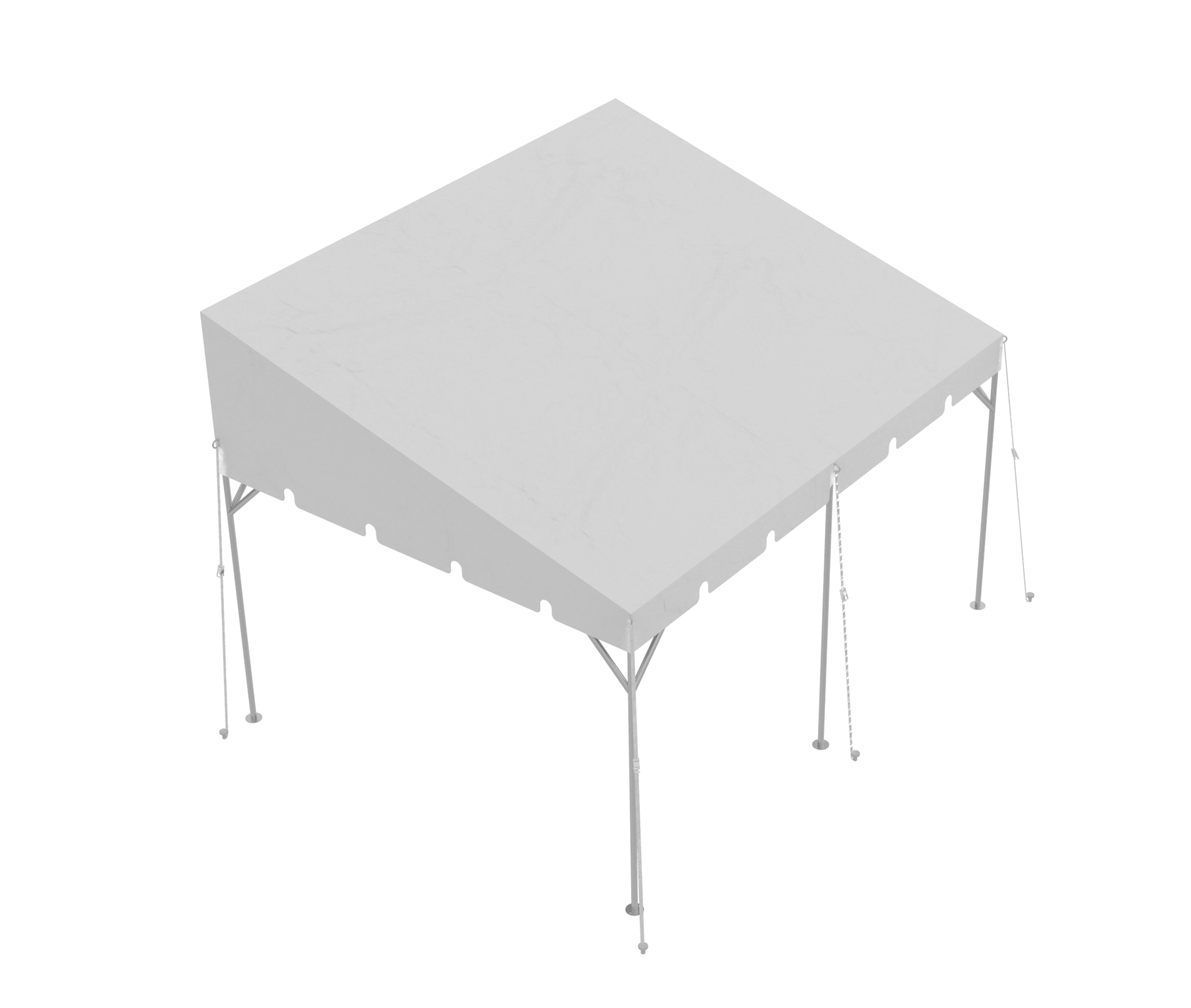 Square white frame tent rendering with high-peak canopy