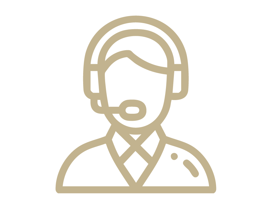 Gold icon of a customer service representative with a headset.