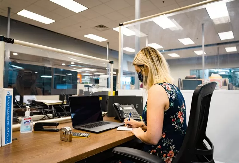 Office cubicle with clear partition panel Anchor Industries