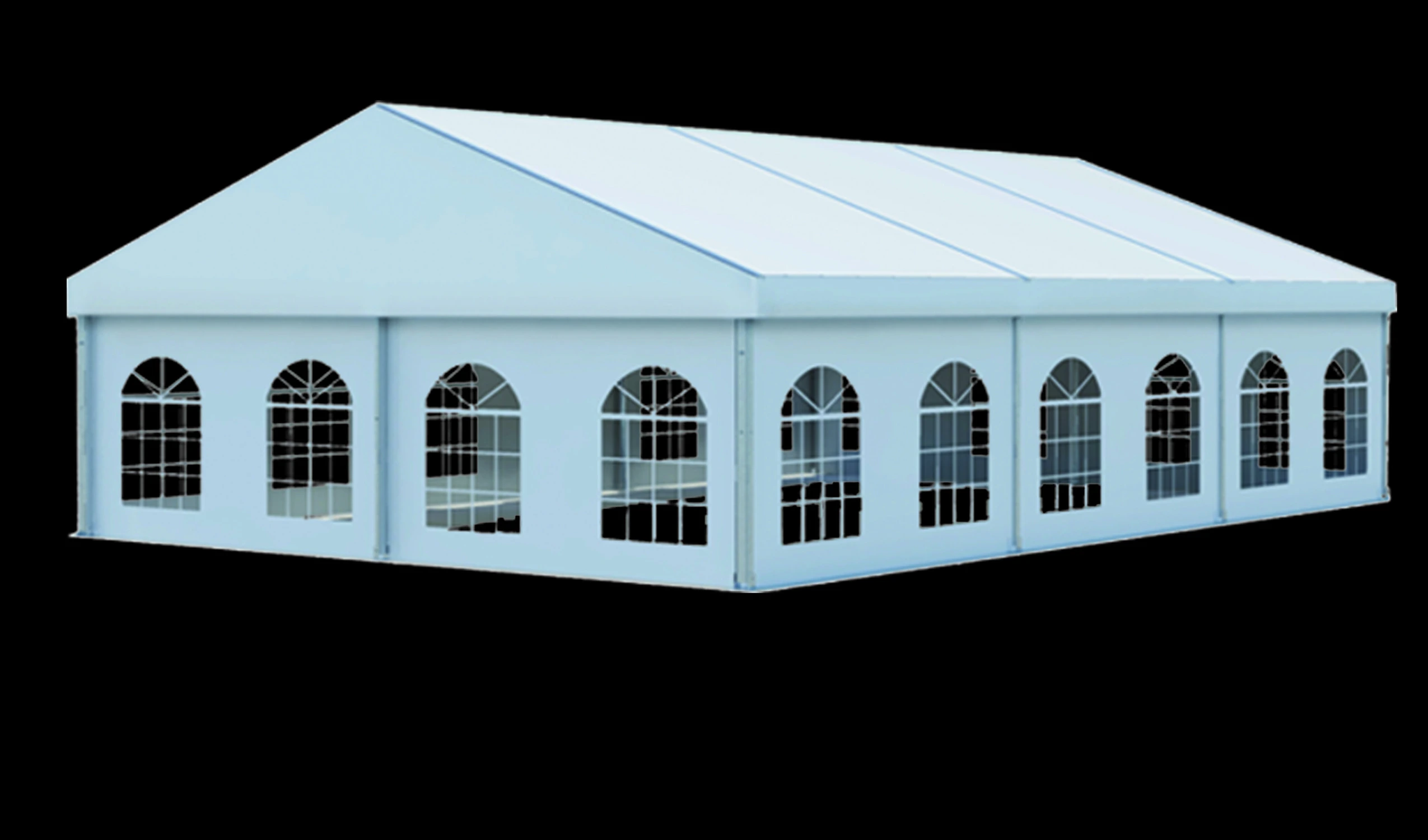 Anchor Industries clear span tent with arched windows rendering